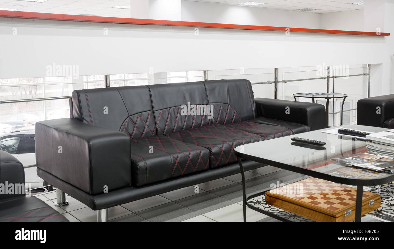 Living Room Interior For Reception With Handmade Black Leather