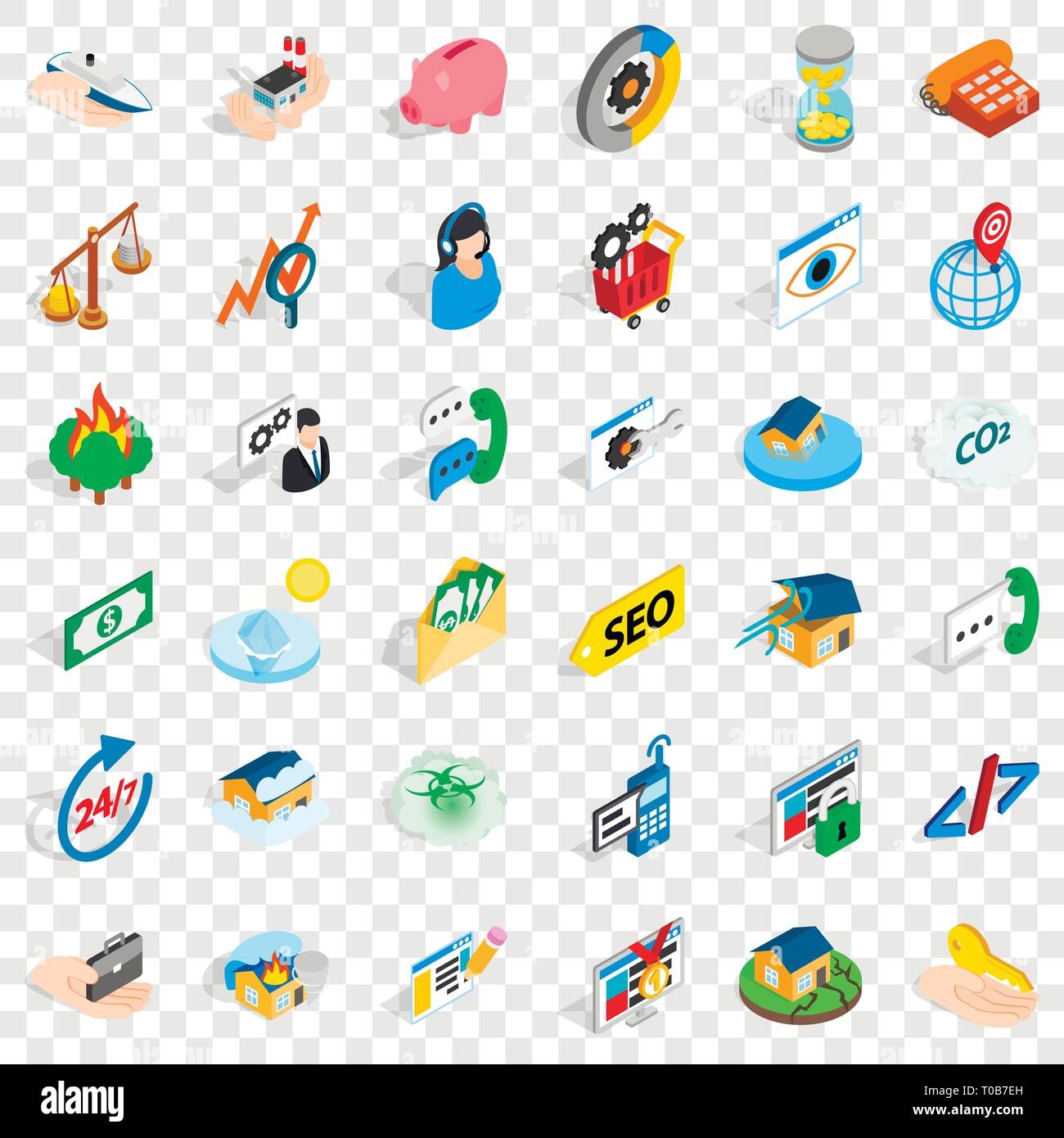 Calling phone icons set, isometric style Stock Vector