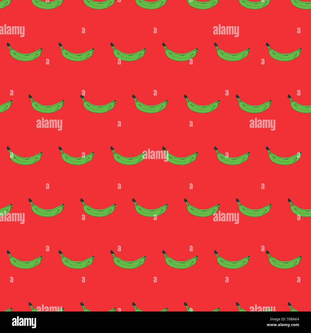 Seamless pop art banana pattern randomly distributed on color background. Vector Illustration. Stock Vector