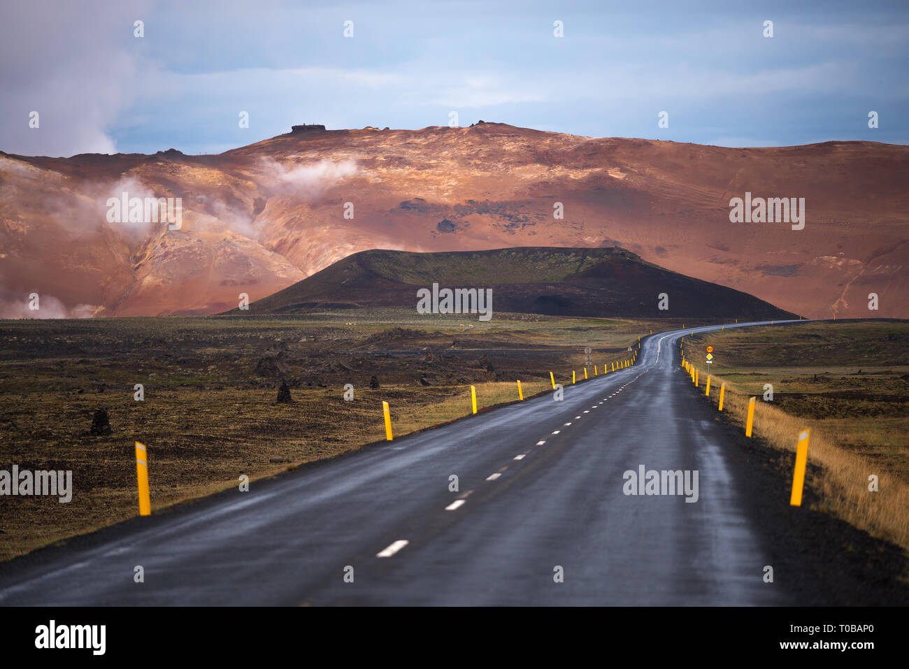 Road in the geothermal valley of Hverir, Iceland. Amazing landscape Stock Photo