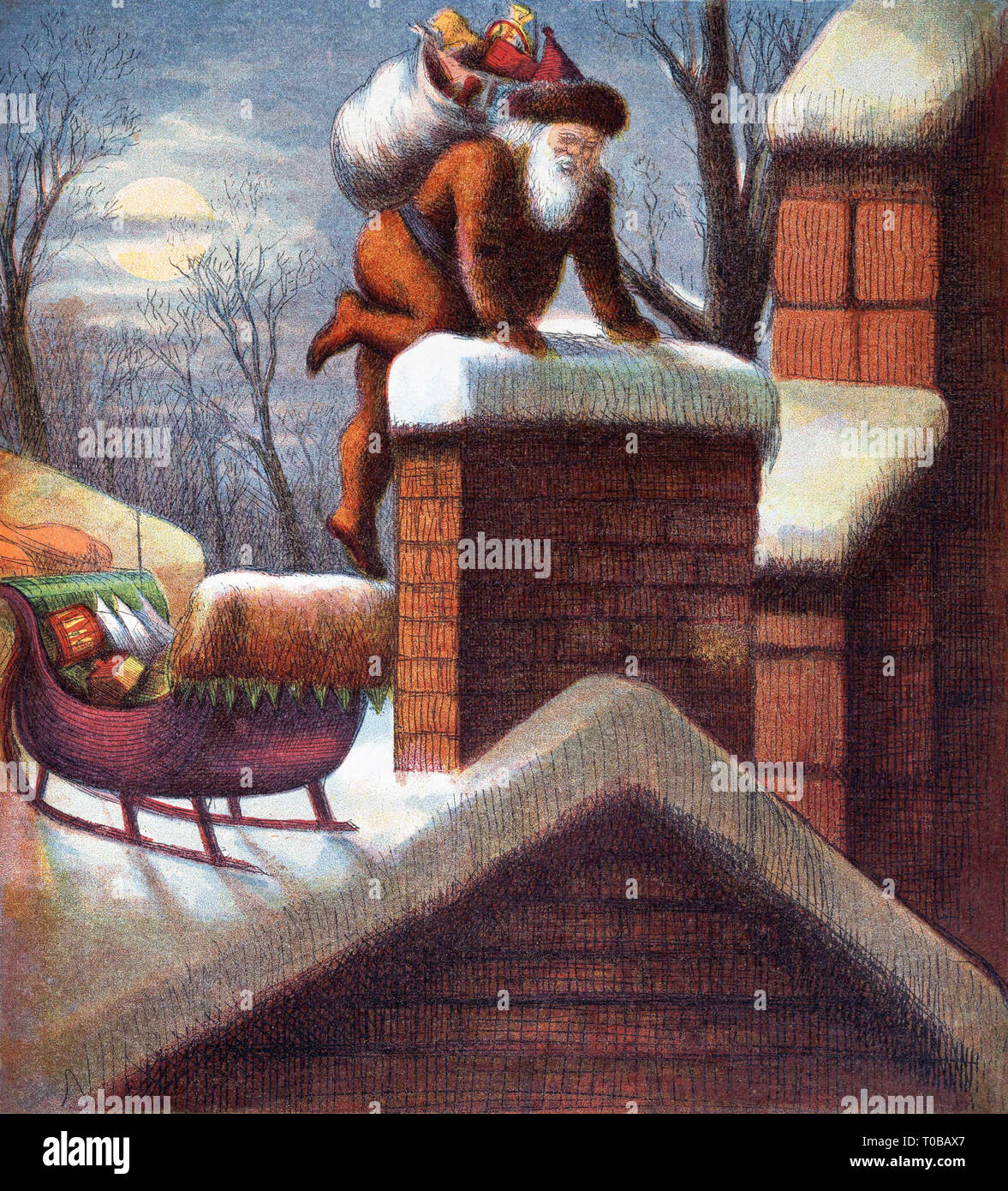 St. Nicholas Going Down the Chimney by Thomas Nast Stock Photo