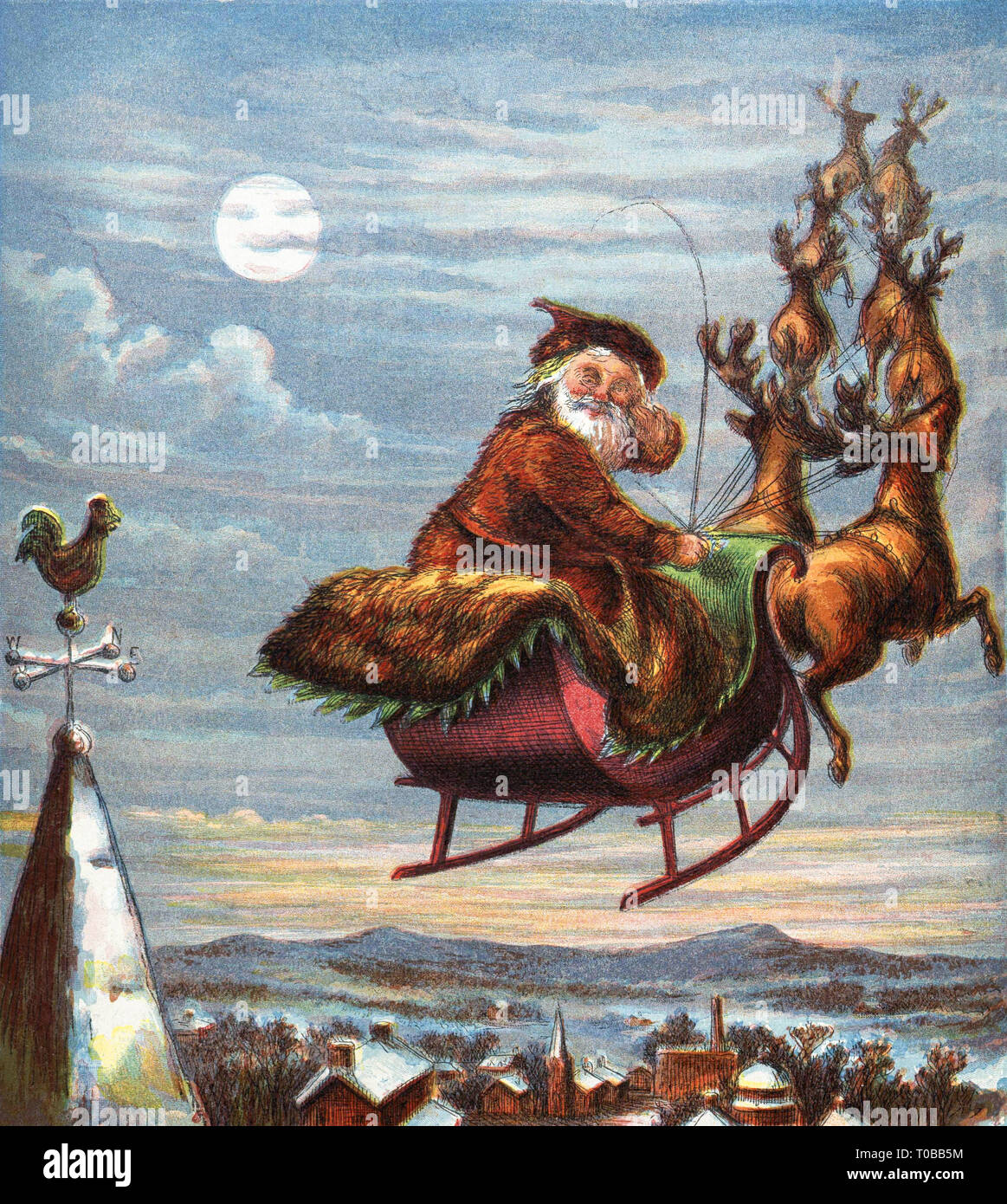 St. Nicholas in His Sleigh by Thomas Nast Stock Photo