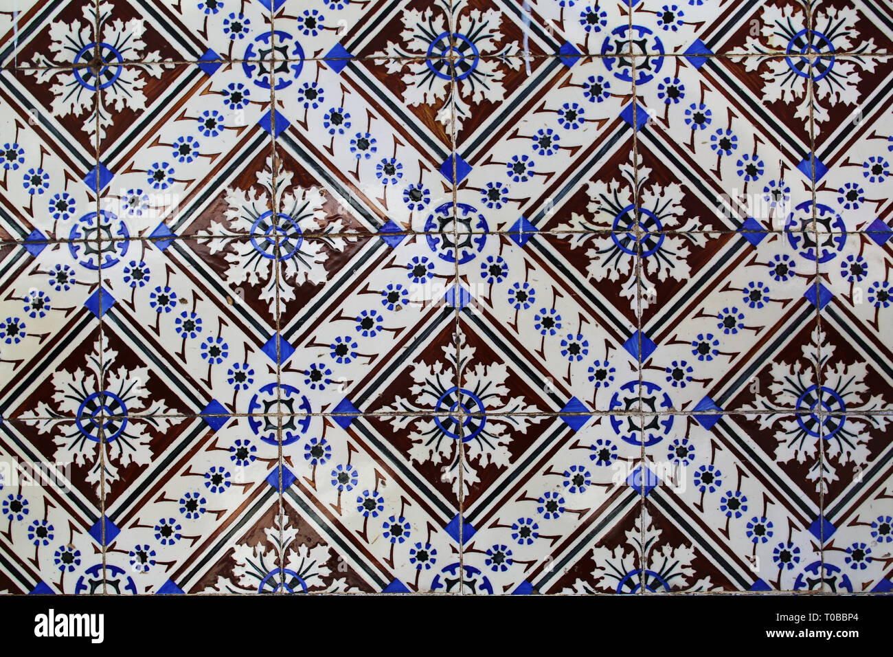 Portuguese tiles on a facade of a typical house in Castelo de Vide Stock Photo