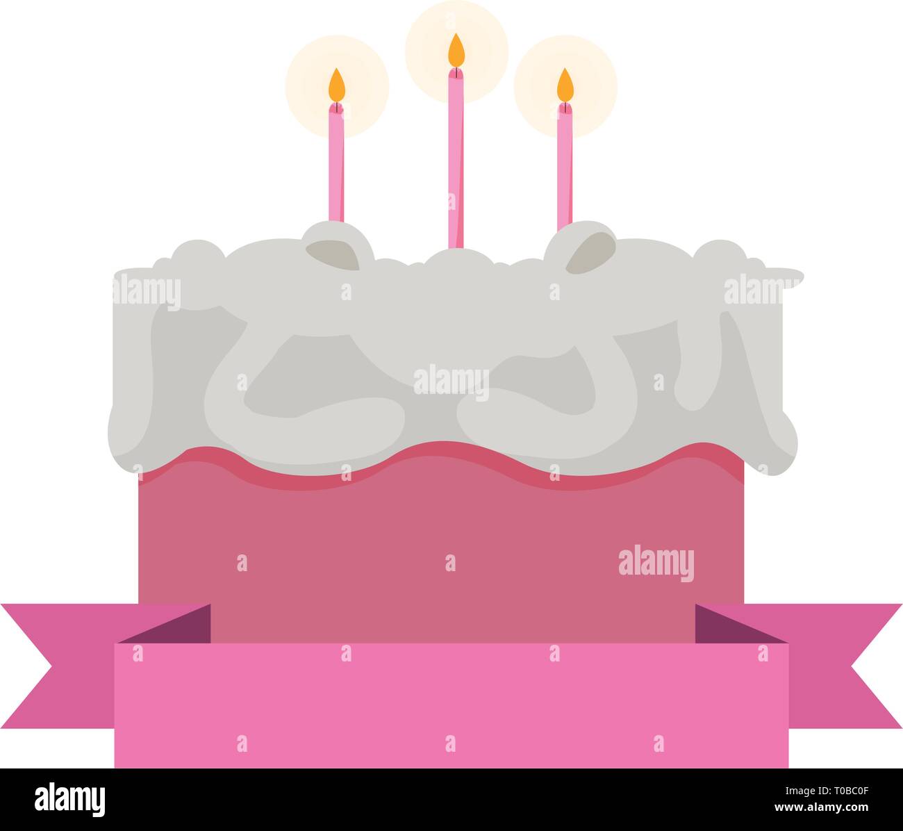 sweet cake birthday with ribbon frame vector illustration design Stock ...
