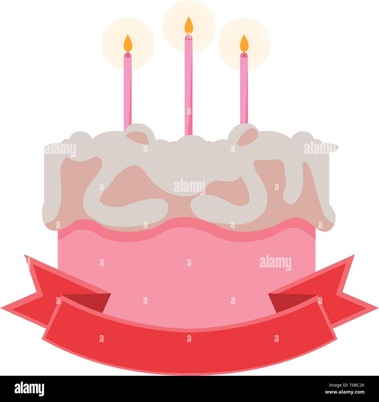 sweet cake birthday with ribbon frame vector illustration design Stock ...
