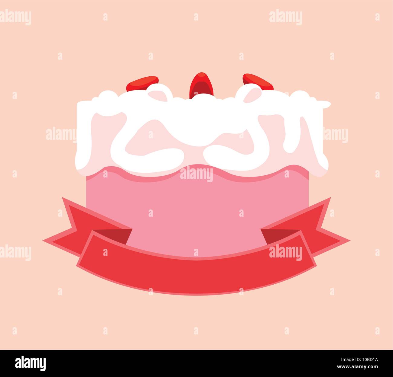 sweet cake birthday with ribbon frame vector illustration design Stock ...