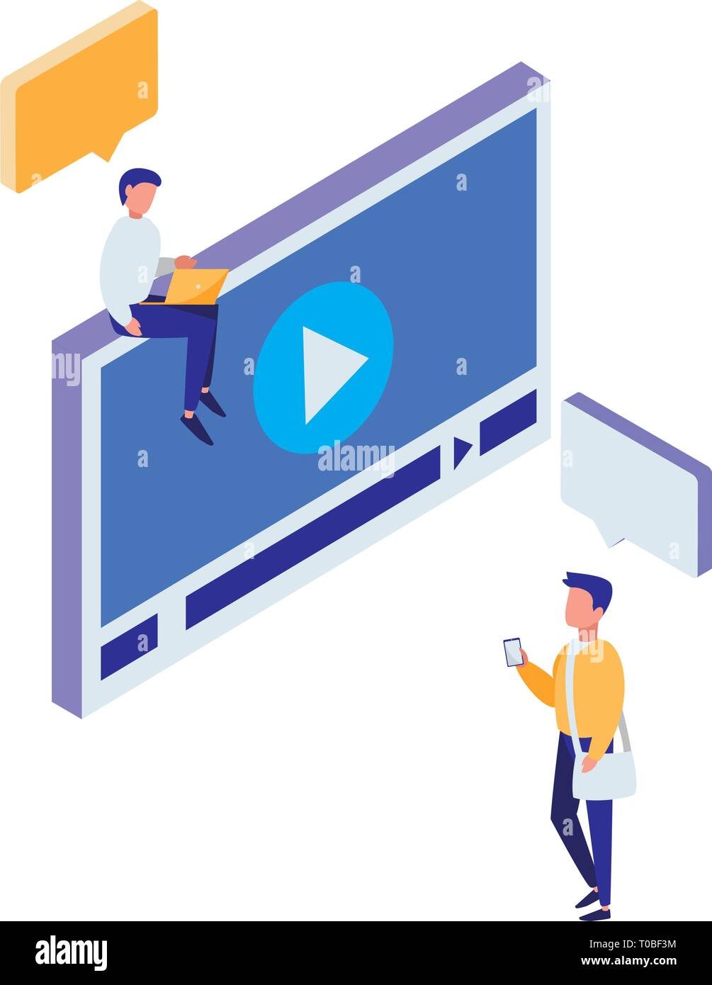 media player template with minipeople vector illustration design Stock ...