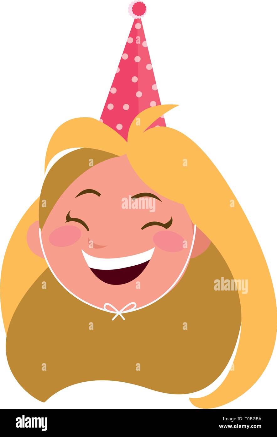 cute happy girl head with birthday hat vector illustration design Stock