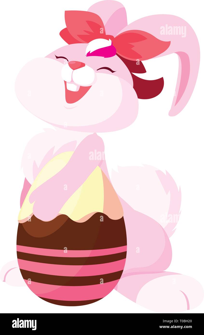 cute rabbit easter female with egg painted vector illustration design ...