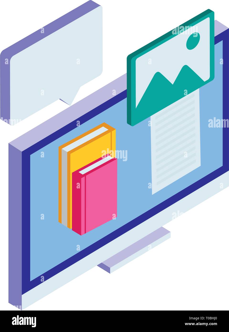 desktop with ebooks icon vector illustration design Stock Vector