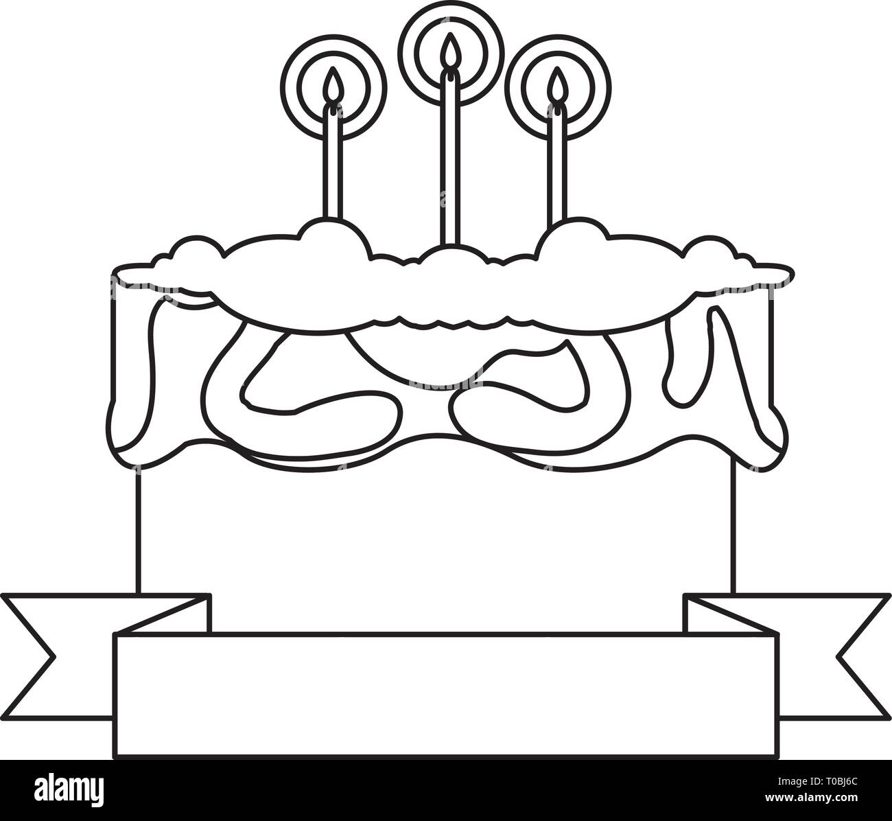 sweet cake birthday with ribbon frame vector illustration design Stock ...