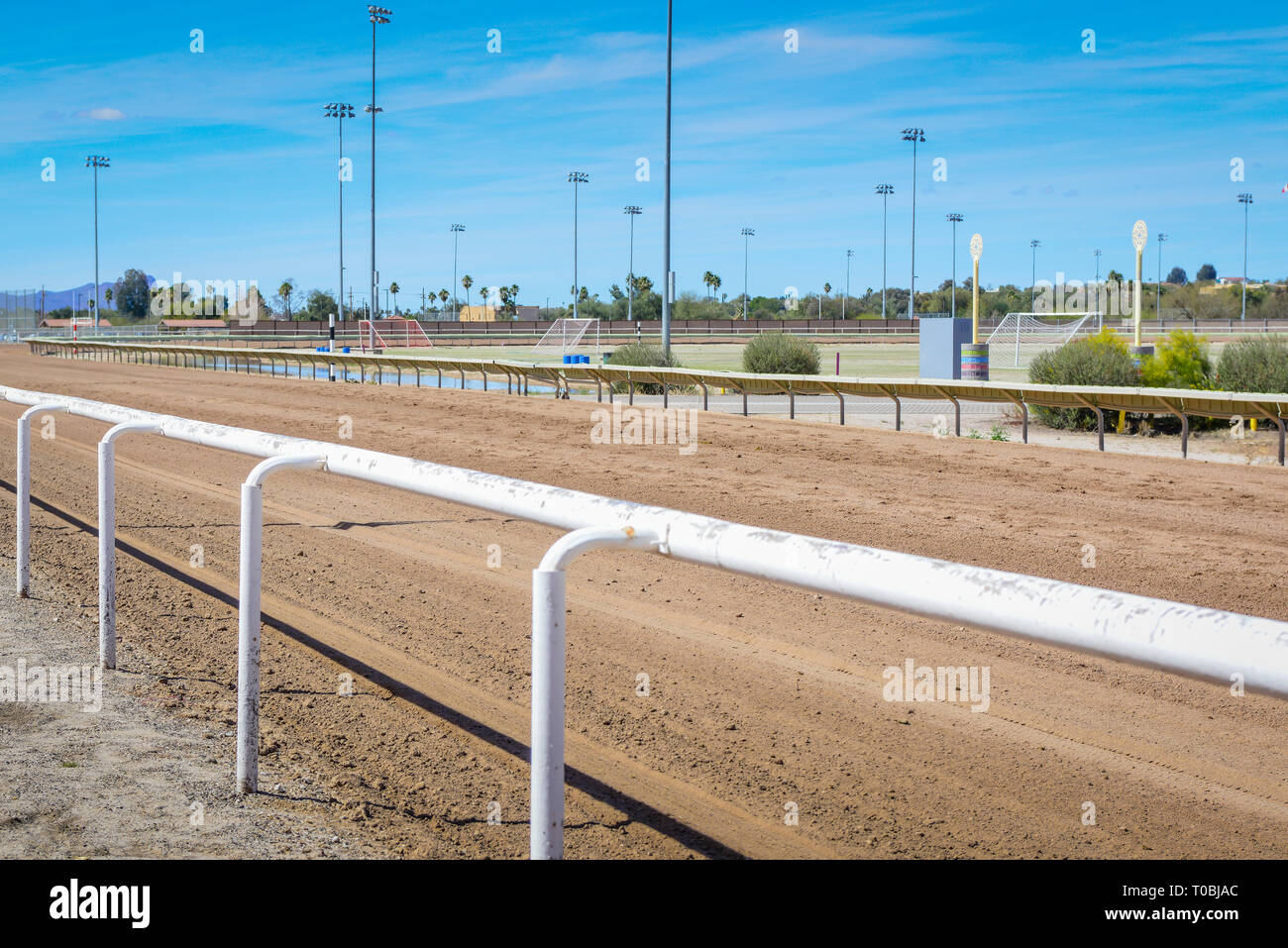 An empty view of the final stretch of the  Rillito Park Race track in Tucson, AZ Stock Photo