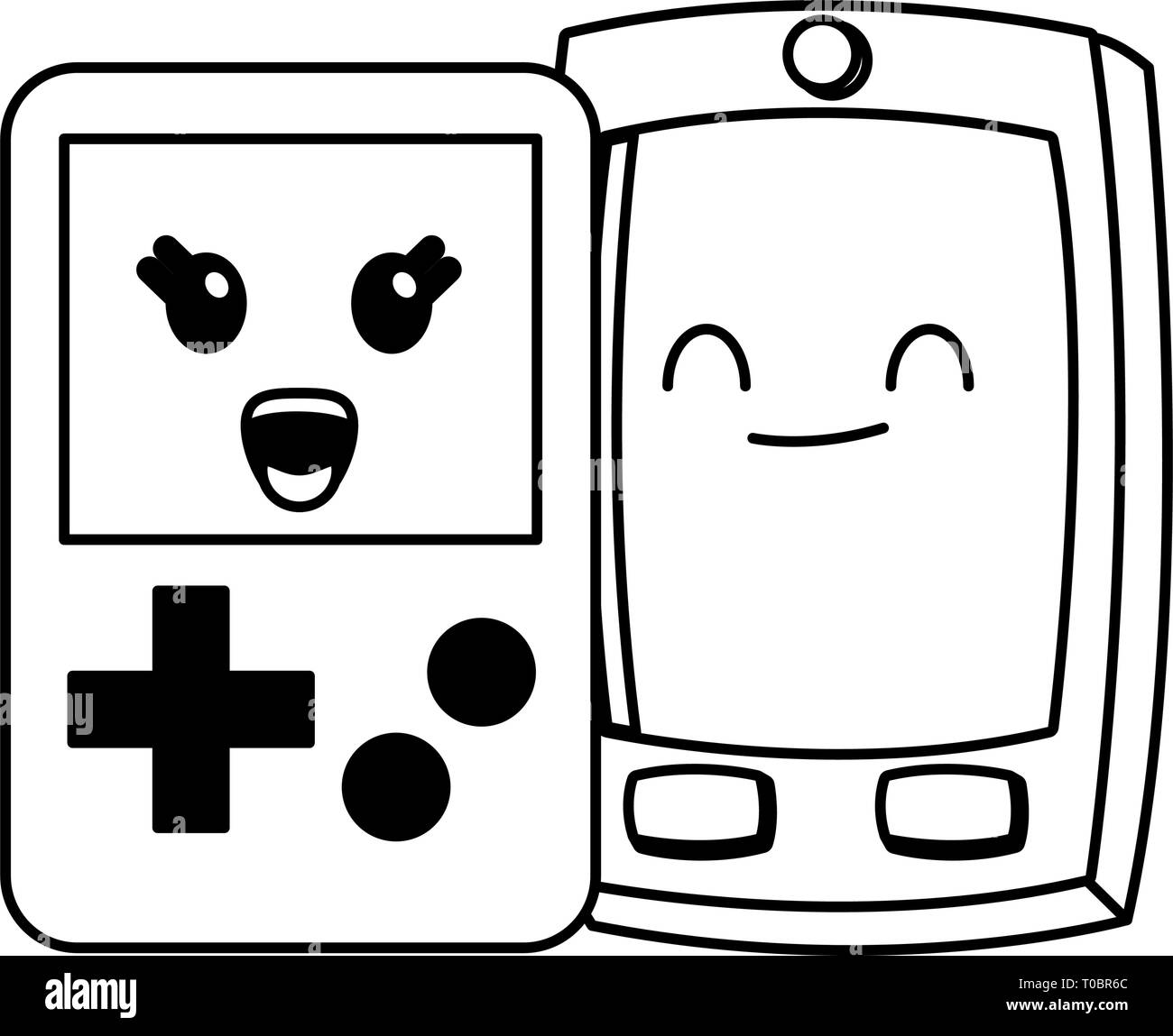 smartphone and tetris kawaii cartoon in black and white Stock Vector Image  & Art - Alamy