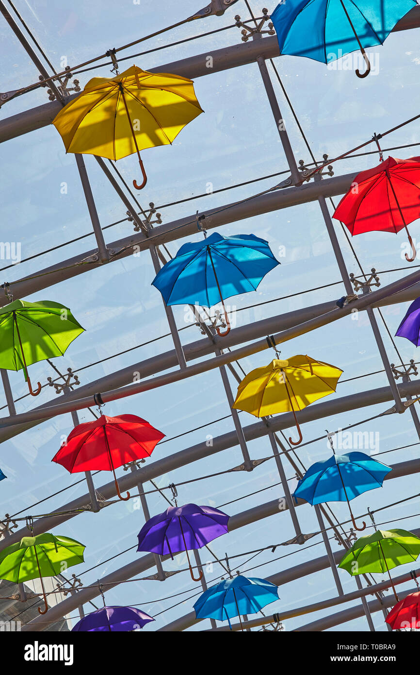 Umbrella designs in a mall roof; modern architecture in Exeter, Devon