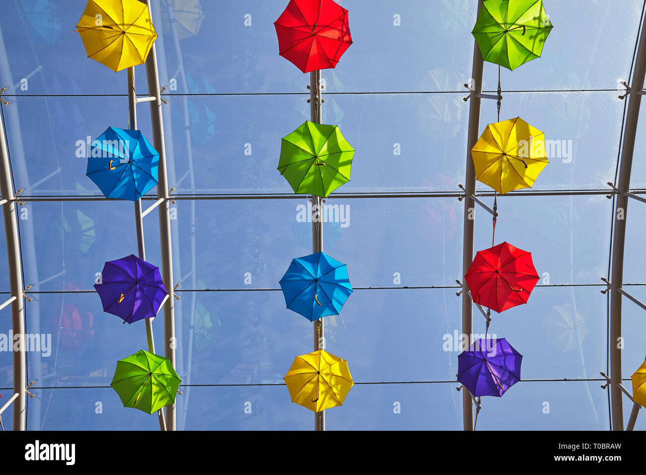 Umbrella designs in a mall roof; modern architecture in Exeter, Devon
