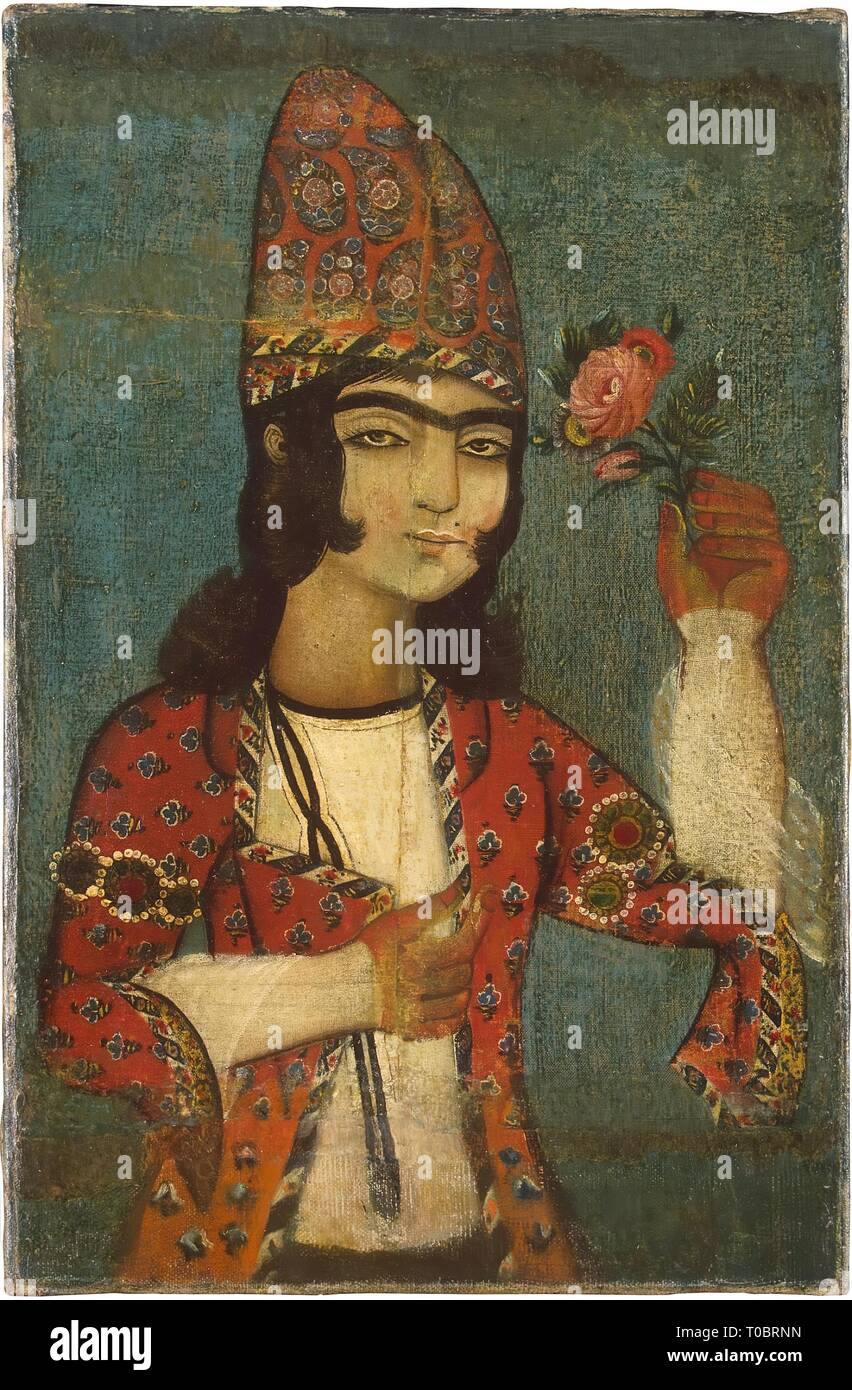 'Boy Holding a Rose'. Iran, Late 18th century. Qajar Dynasty. Dimensions: 46,5x31 cm. Museum: State Hermitage, St. Petersburg. Stock Photo