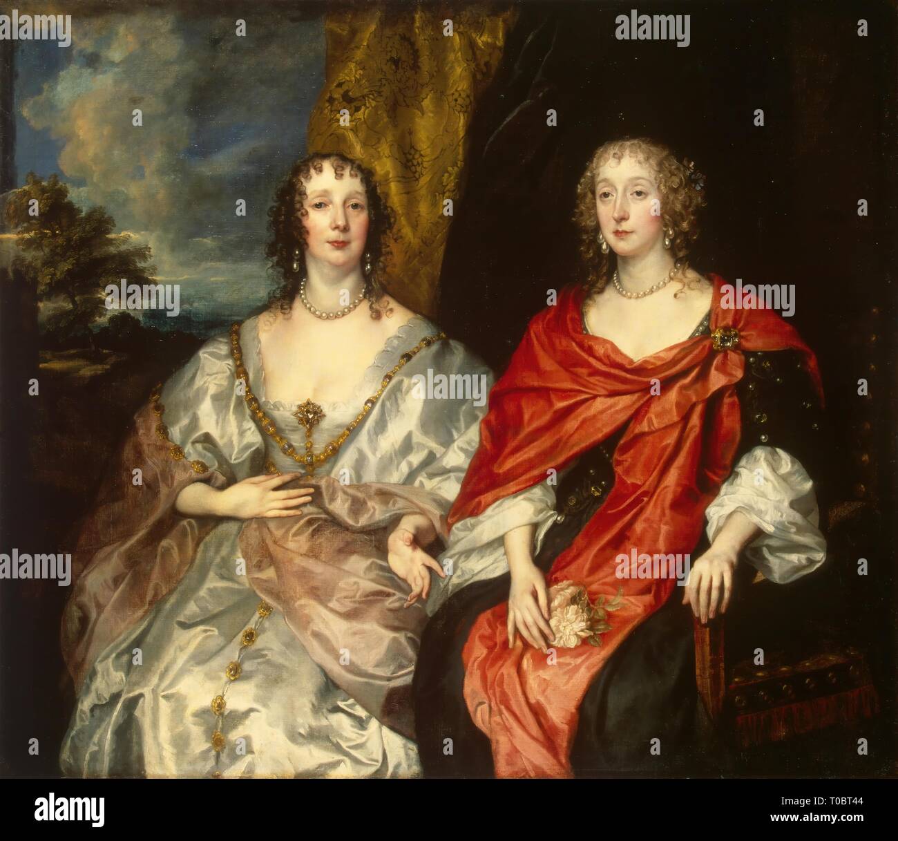 'Portrait of Ladies-in-Waiting to Queen Henrietta Maria: Anne Killigrew, Mrs George Kirke and Charlotte, Lady Strange (countess of Derby ? )'. Late 1630s. Dimensions: 131,5x150,6 cm. Museum: State Hermitage, St. Petersburg. Author: Anthony Van Dyck. Stock Photo