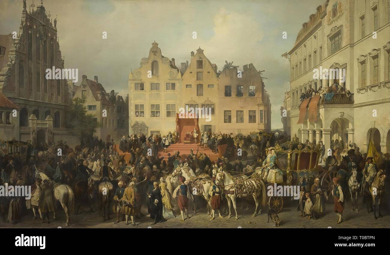 'Town of Riga Swearing Allegiance to Russia in 1710'. Russia, 1868. Dimensions: 228x382 cm. Museum: State Hermitage, St. Petersburg. Author: ALEXANDER VON KOTZEBUE. Stock Photo