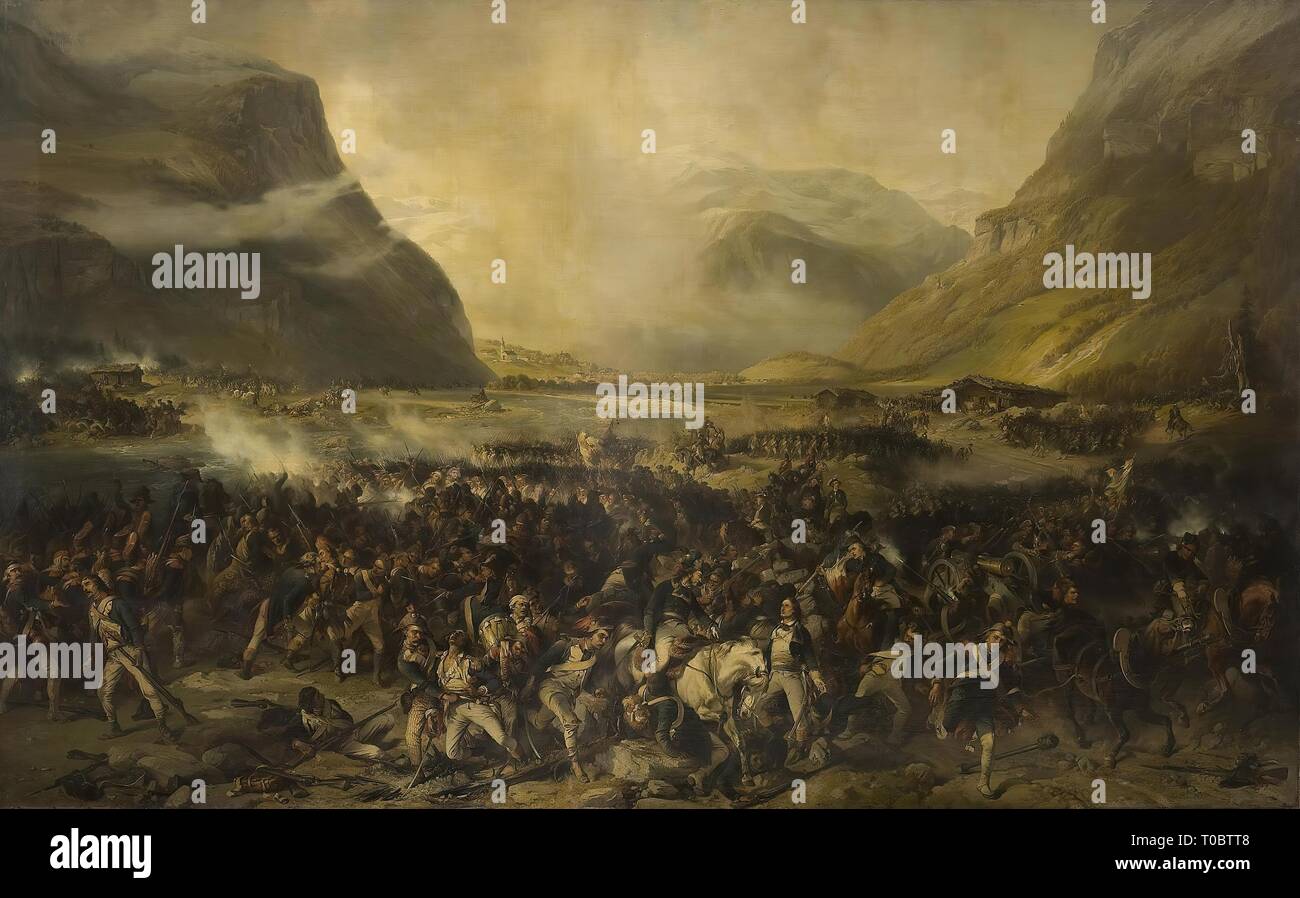 'Battle in the Mutten Valley on 20 September 1799'. Russia, 1855. Dimensions: 220x350 cm. Museum: State Hermitage, St. Petersburg. Author: ALEXANDER VON KOTZEBUE. Stock Photo