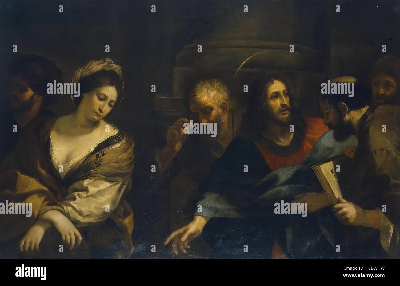 'Christ and the Woman Taken in Adultery'. Italy. Dimensions: 148x224 cm. Museum: State Hermitage, St. Petersburg. Author: Pietro da Cortona (Pietro Berrettini). Stock Photo