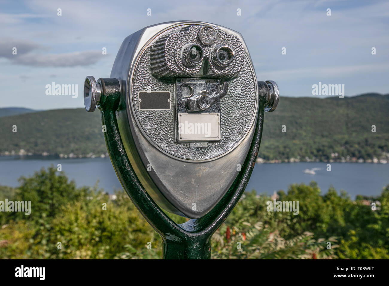 Park binoculars for high quality panoramic view on lake area