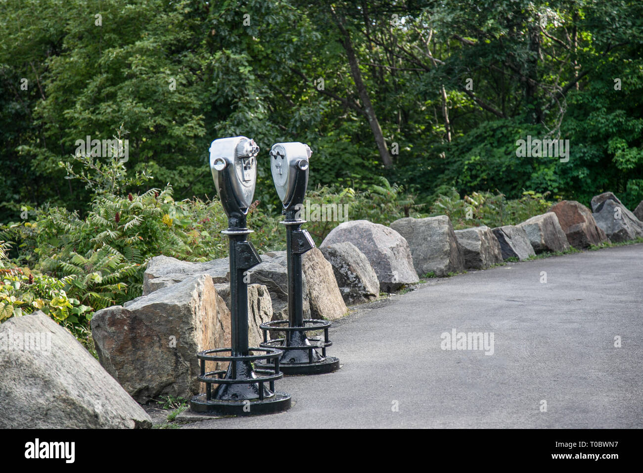 Park binoculars for high quality panoramic view on lake area
