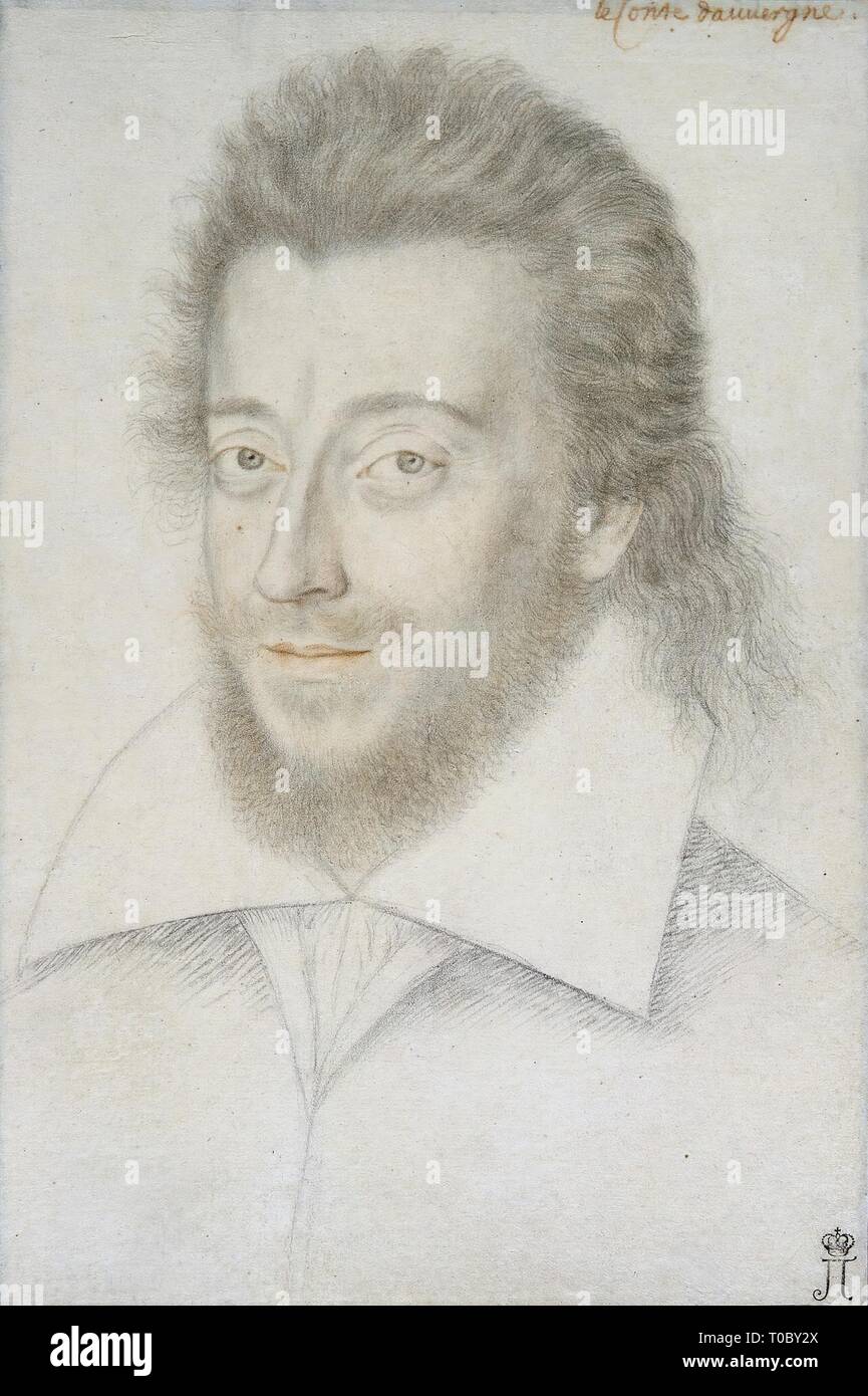 'Portrait of Count of Auvergne'. France, 16th century. Dimensions: 25,2x18,9 cm. Museum: State Hermitage, St. Petersburg. Author: Benjamin Foulon. Stock Photo