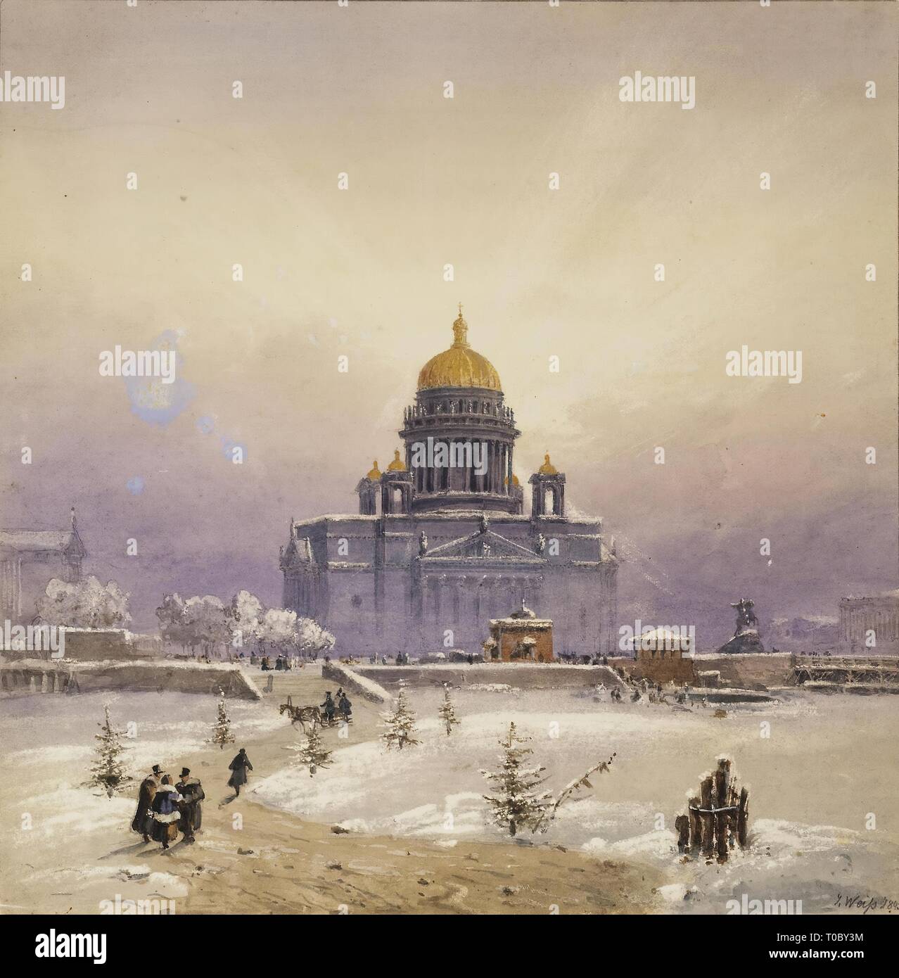 'Winter Landscape with the St Isaac Cathedral'. Russia-Germany, 1843. Dimensions: 22,6x22,3 cm. Museum: State Hermitage, St. Petersburg. Author: Joseph Andreas Weiss . Johann Baptist Weiss. Stock Photo