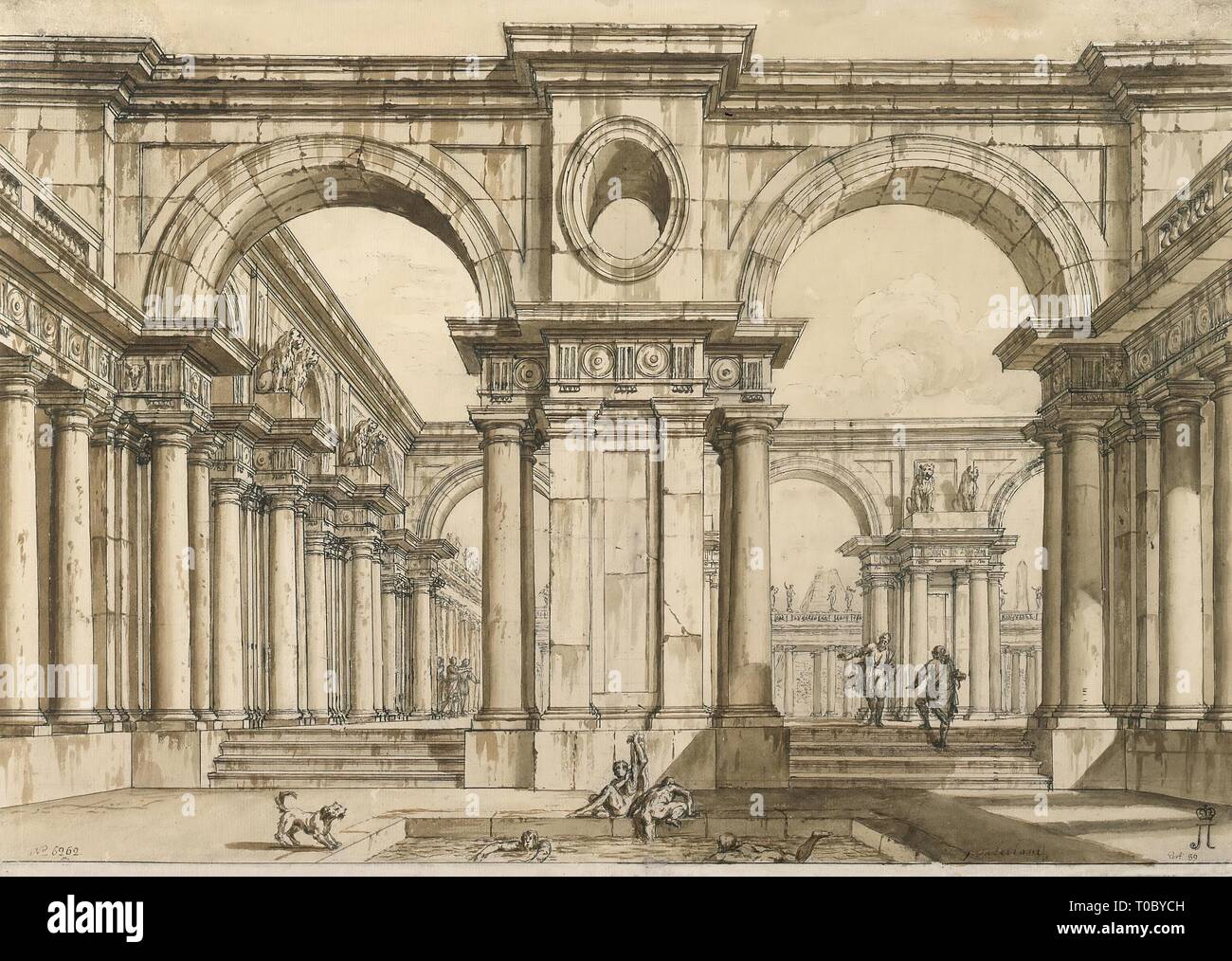 'Sketch of the Scenery for the Opera 'The Mercy of Titus''. Russia, 18th century. Dimensions: 35,8x50,7 cm. Museum: State Hermitage, St. Petersburg. Author: GIUSEPPE VALERIANI. Stock Photo