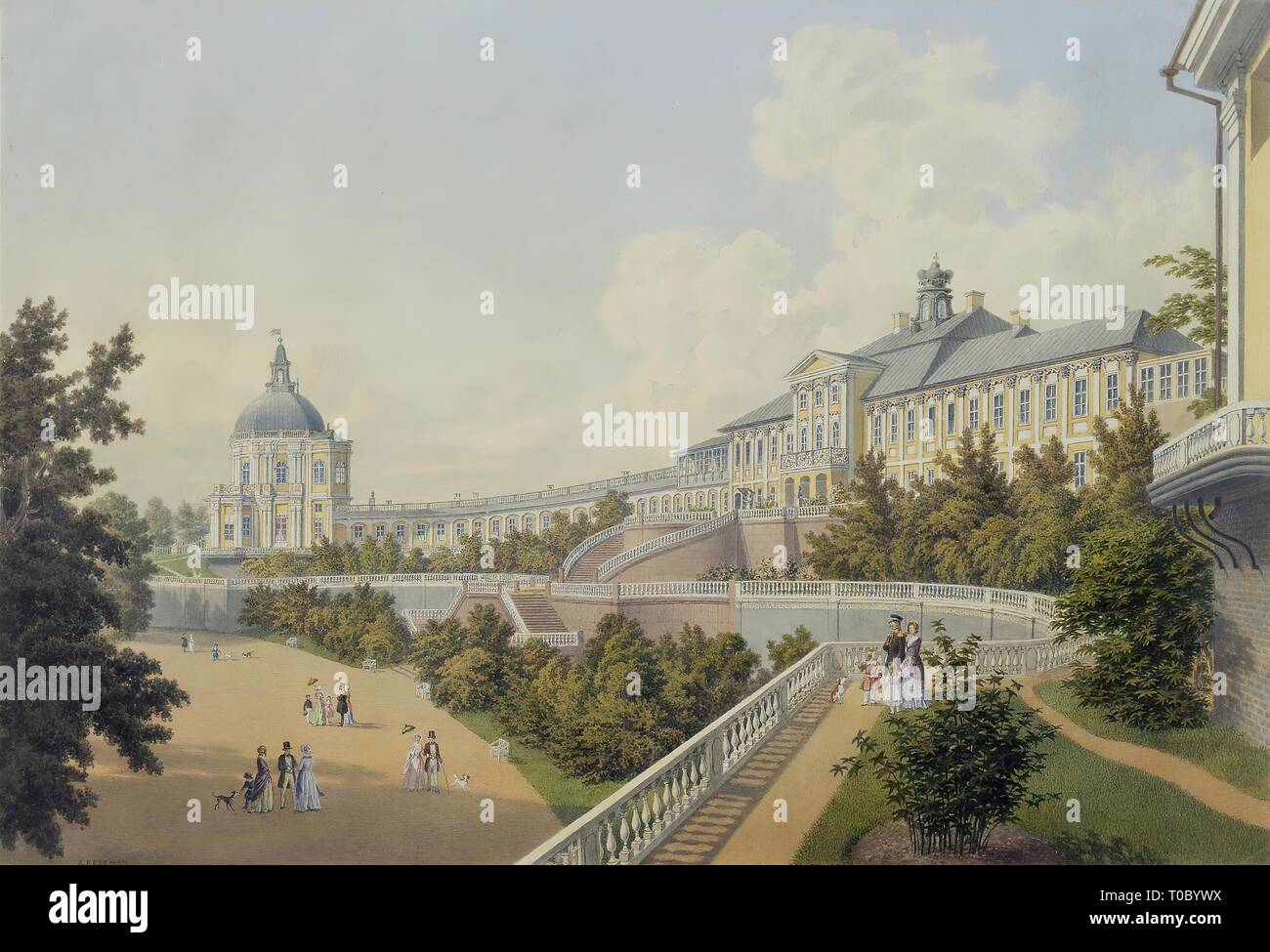 'Great Palace in Oranienbaum'. Series 'Views of St Petersburg and Moscow', produce as a gift to Queen Victoria on the occasion of the 10th anniversary of her reign. Russia, 1847. Dimensions: 25,5x37,8 cm. Museum: State Hermitage, St. Petersburg. Author: Adolf Besemann . Adolf Bezemann. Stock Photo
