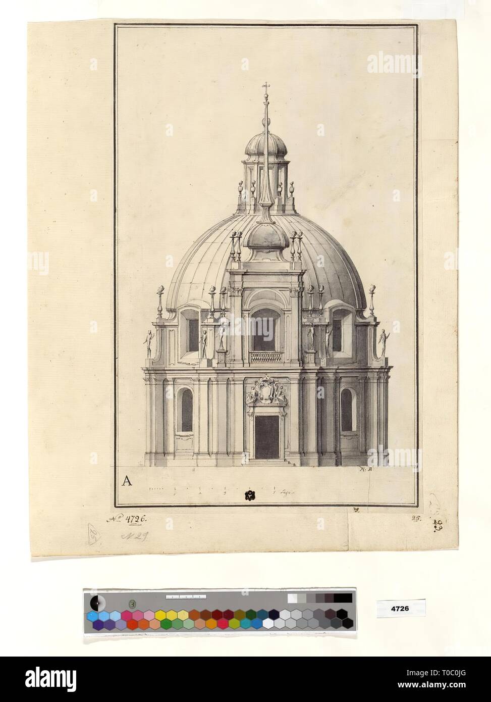 'Church on the Spit of Vasilevsky Island. Western Facade. Version A. Draft'. Italy, 1723. Dimensions: 36,4x23,1 cm. Museum: State Hermitage, St. Petersburg. Author: NICCOLO MICHETTI. Stock Photo