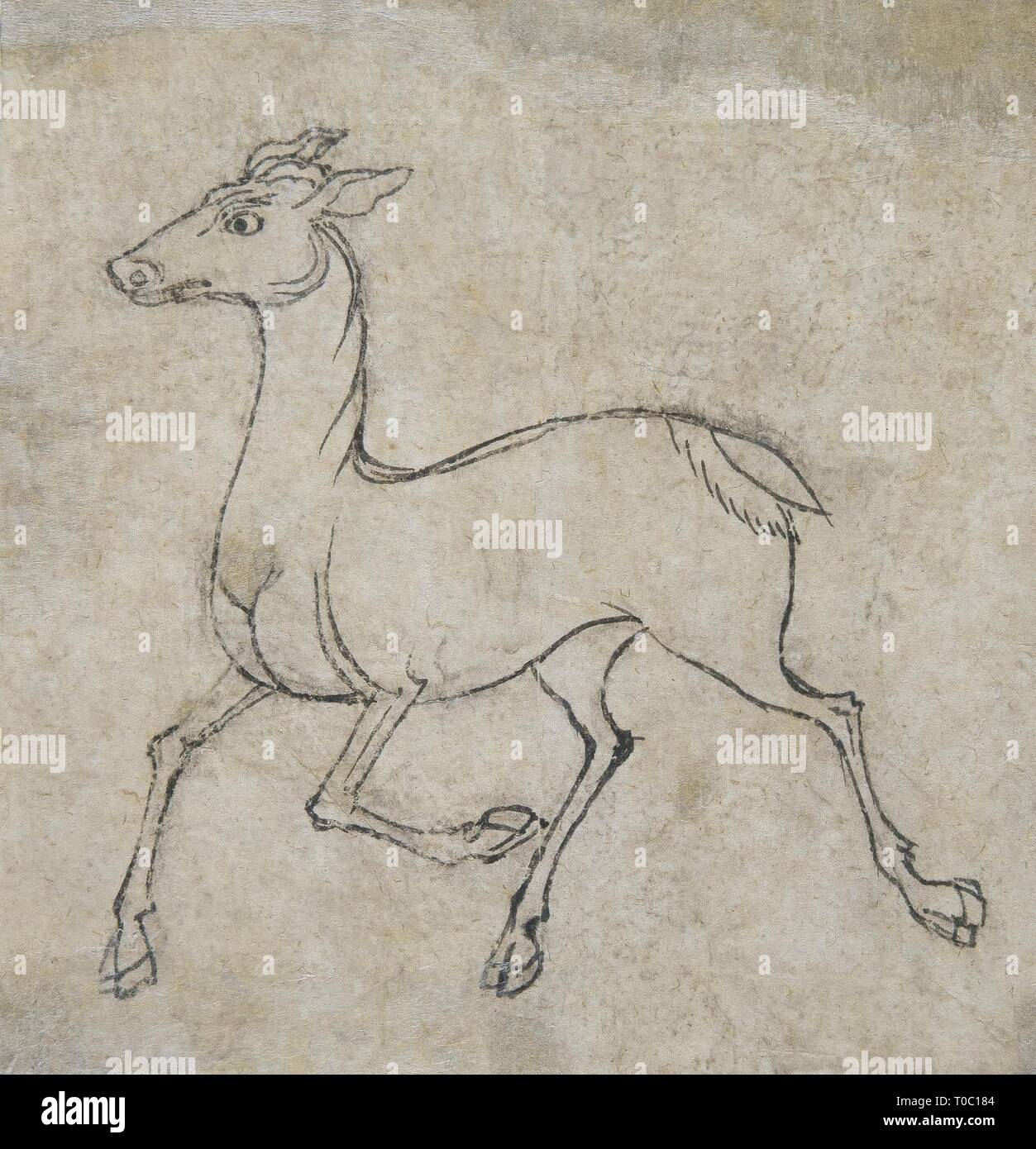 'Fallow Deer'. China, Tangut State of Xi -Xia, Khara-Khoto, 12th-14th century. Dimensions: 16x16 cm. Museum: State Hermitage, St. Petersburg. Stock Photo