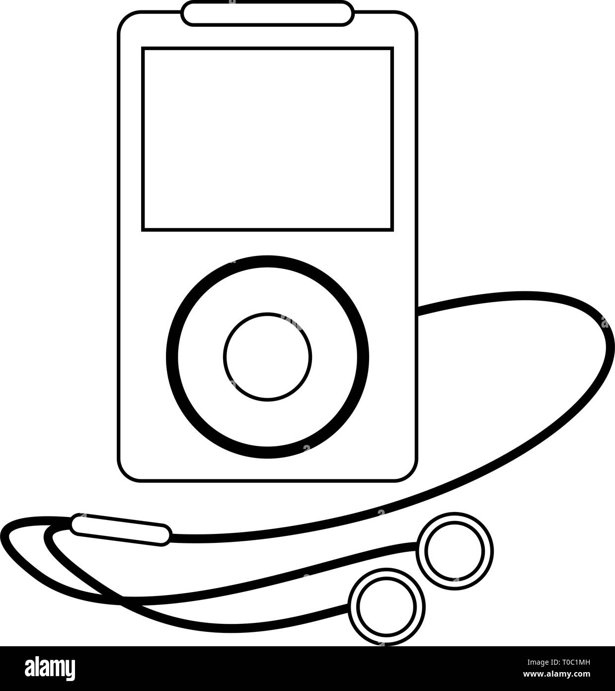 Music player with earphones black and white Stock Vector Image & Art ...