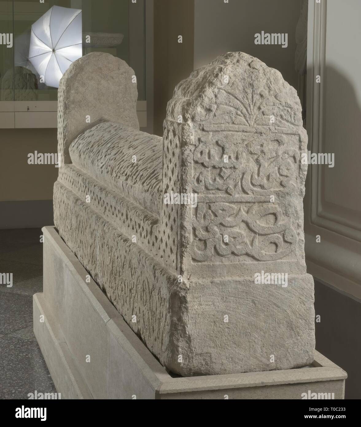 'Gravestone with Turkic Verses, Plant and Geometric Ornament'. Golden Horde, 13th-14th century. Dimensions: 76x34x243 cm. Museum: State Hermitage, St. Petersburg. Stock Photo
