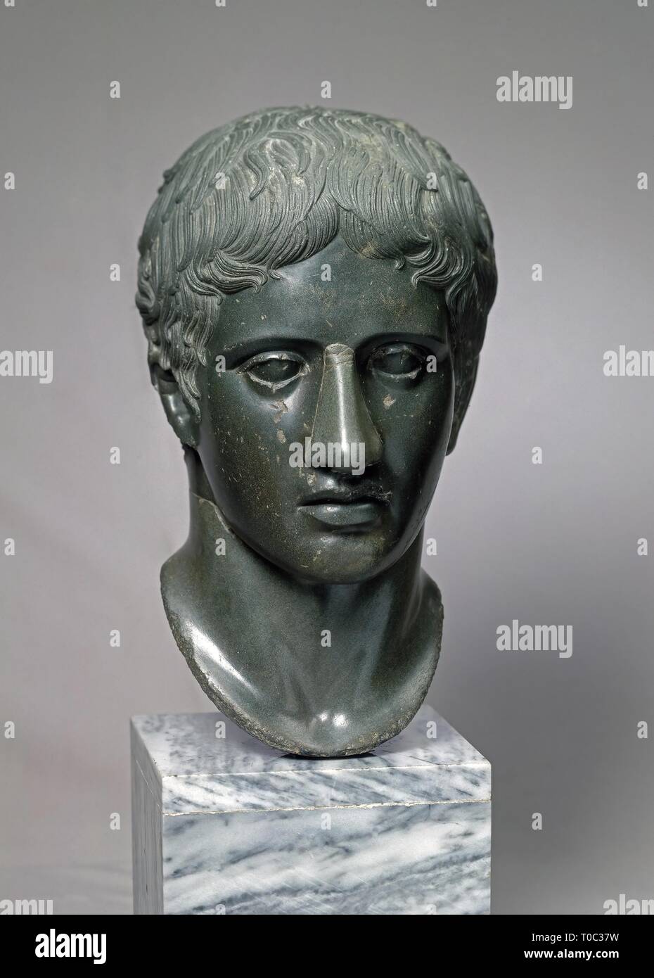 'Head of the Doryphoros'. Roman copy ater the Greek original of the 450s BC. Ancient Rome, Last quarter of the 1st century BC. Dimensions: h. 26 cm. Museum: State Hermitage, St. Petersburg. Stock Photo