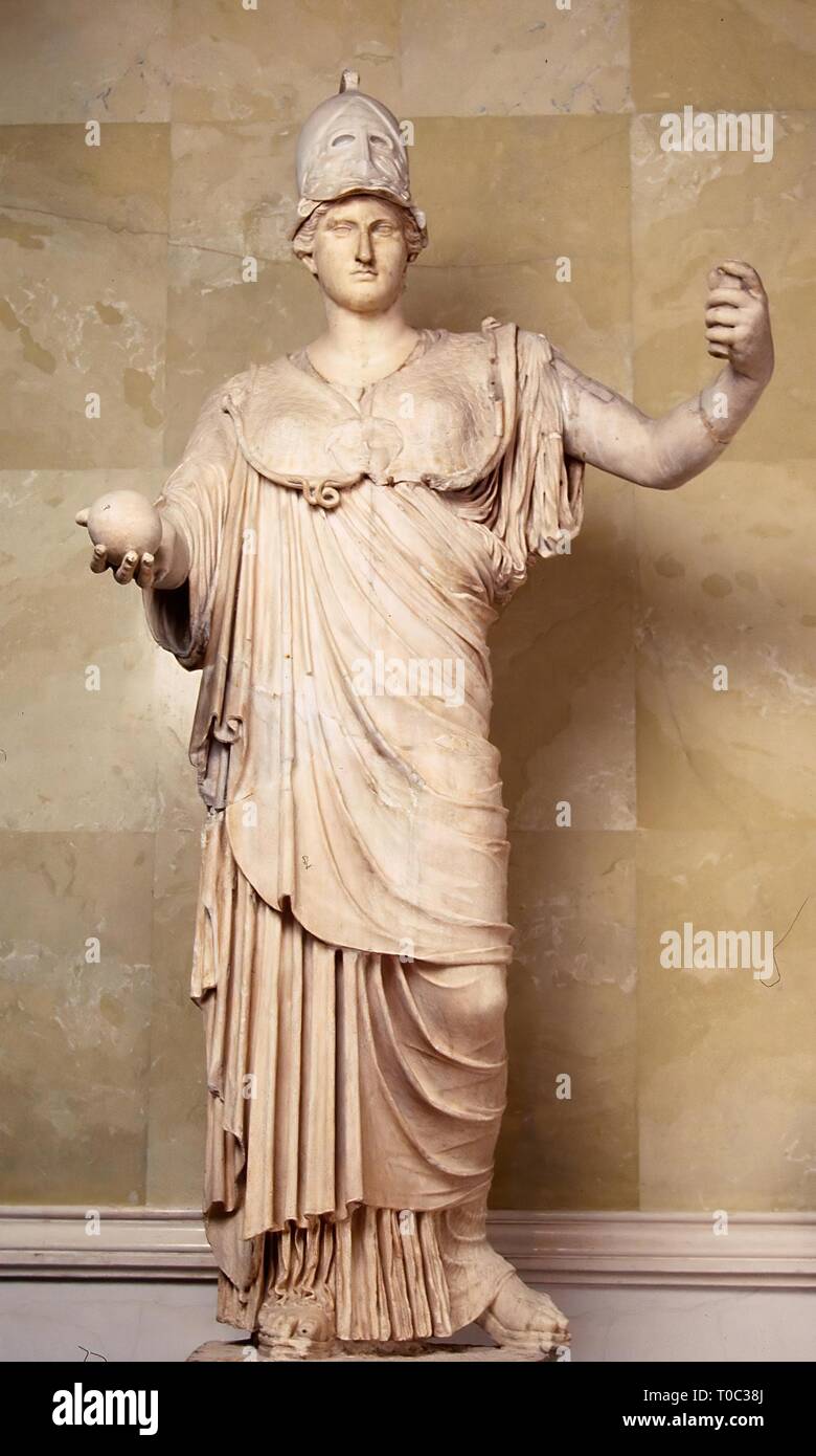 三美神　彫刻。西暦2世紀。高さ47 cm , レプリカ, ローマ神話 ローマ文化 Statue of Athena'. Roman copy of the Greek originals of the