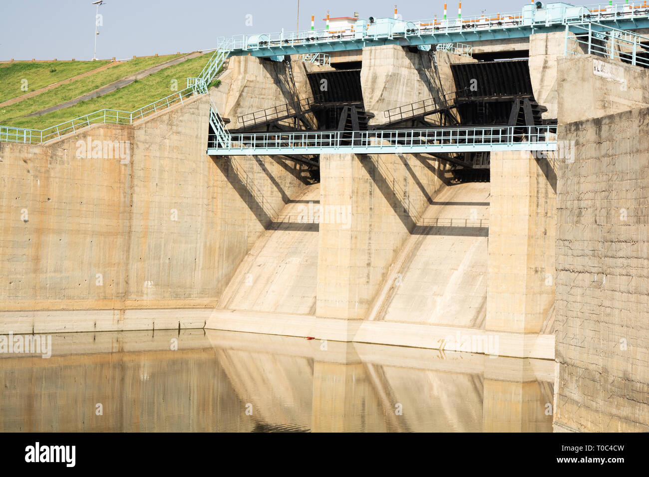 Empty reservoir or dam gates in north karnataka,India Stock Photo Alamy