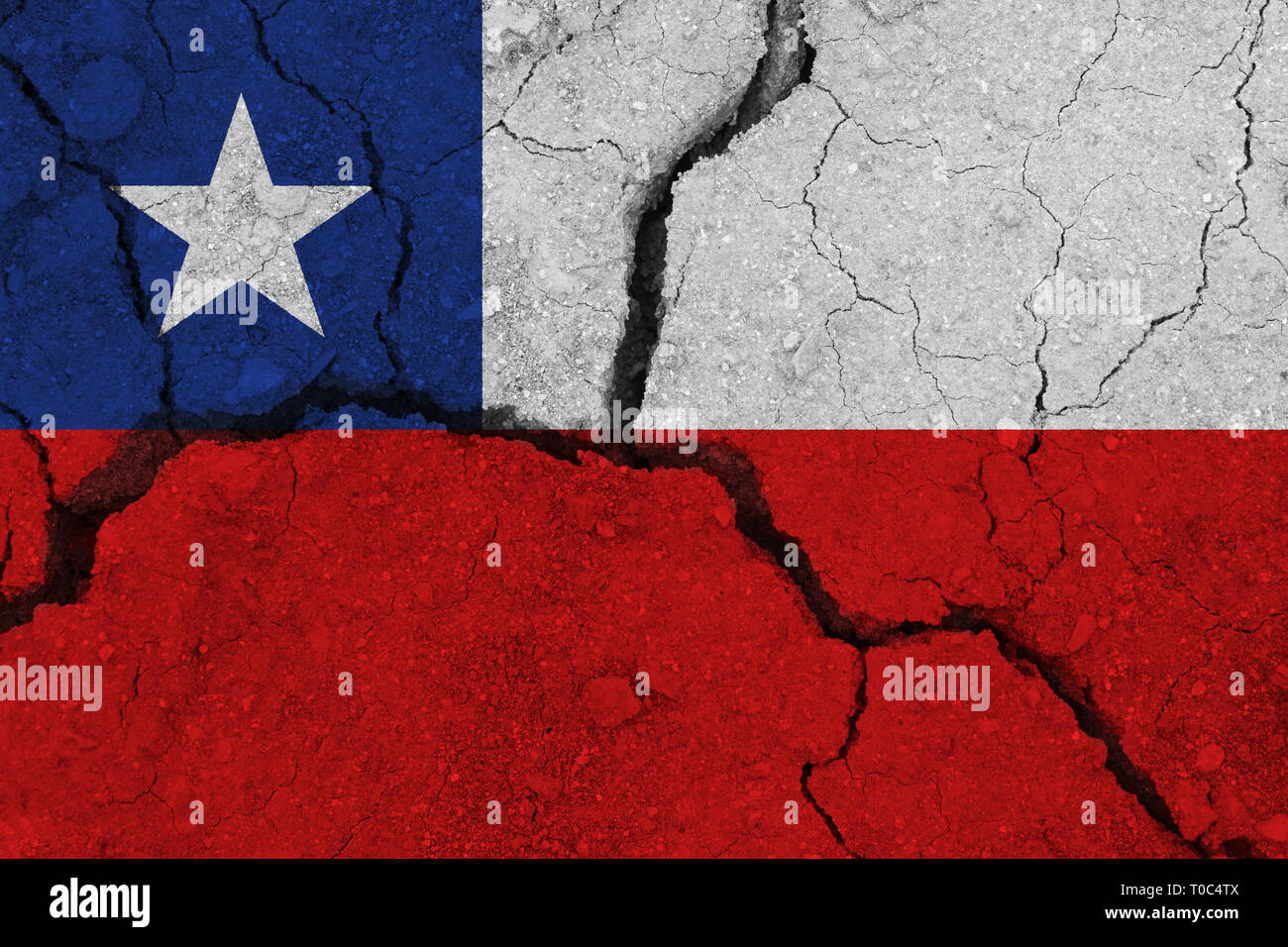 Chile flag on the cracked earth. National flag of Chile. Earthquake or ...