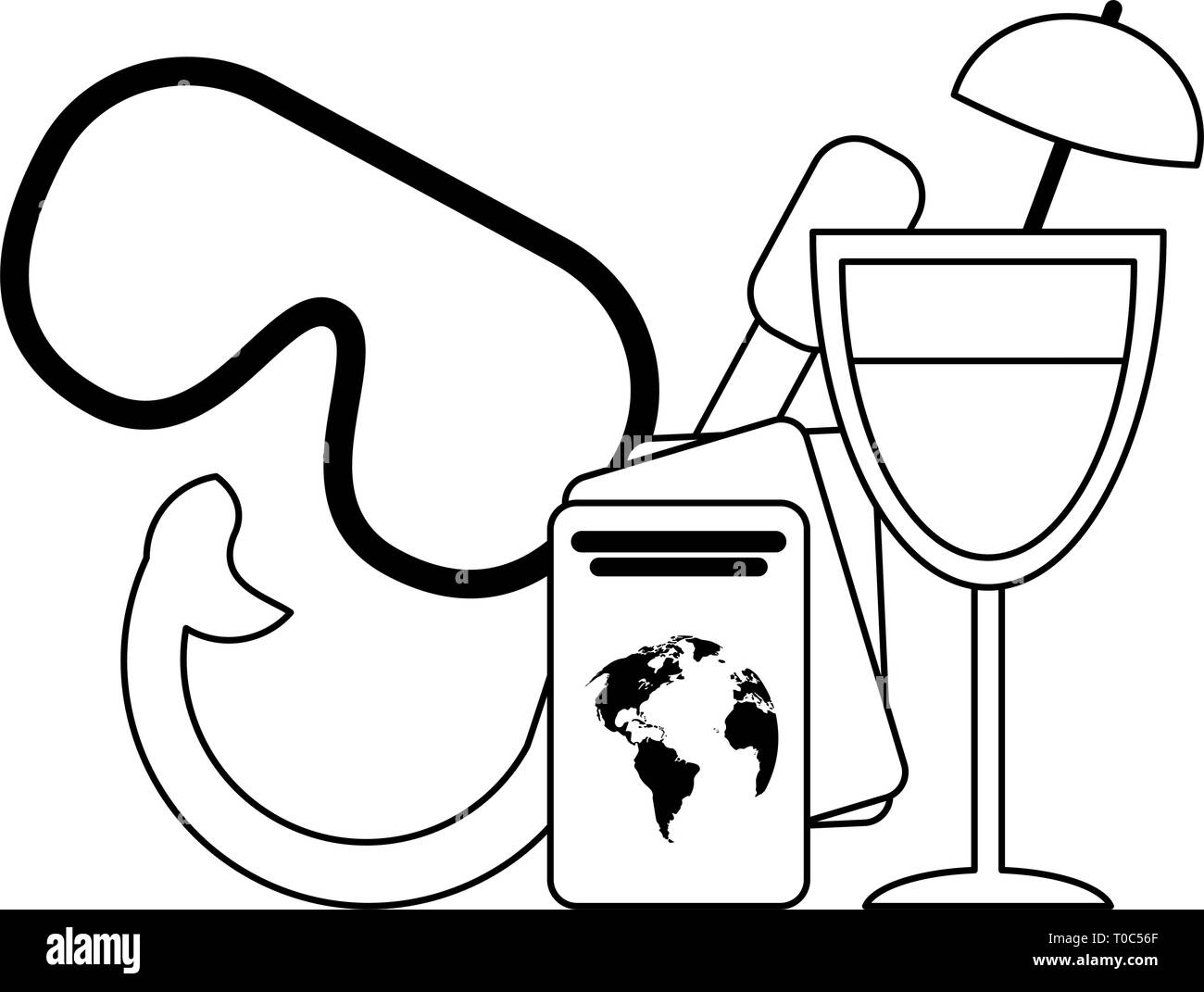 Travel and summer vacations in black and white Stock Vector Image & Art ...