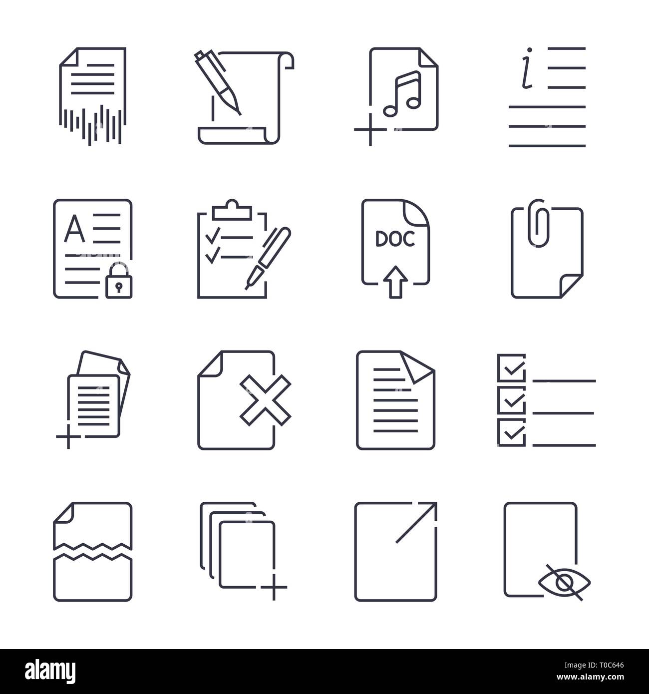 Paper icons. Document icons. Vector EPS10. Icon set with editable stroke Stock Vector