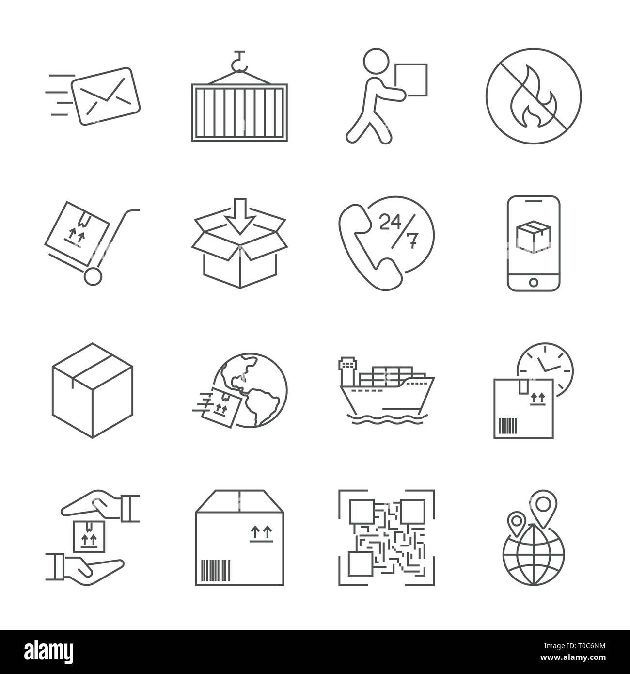 Shipping and Logistics Icons with White Background. Editable Str Stock Vector