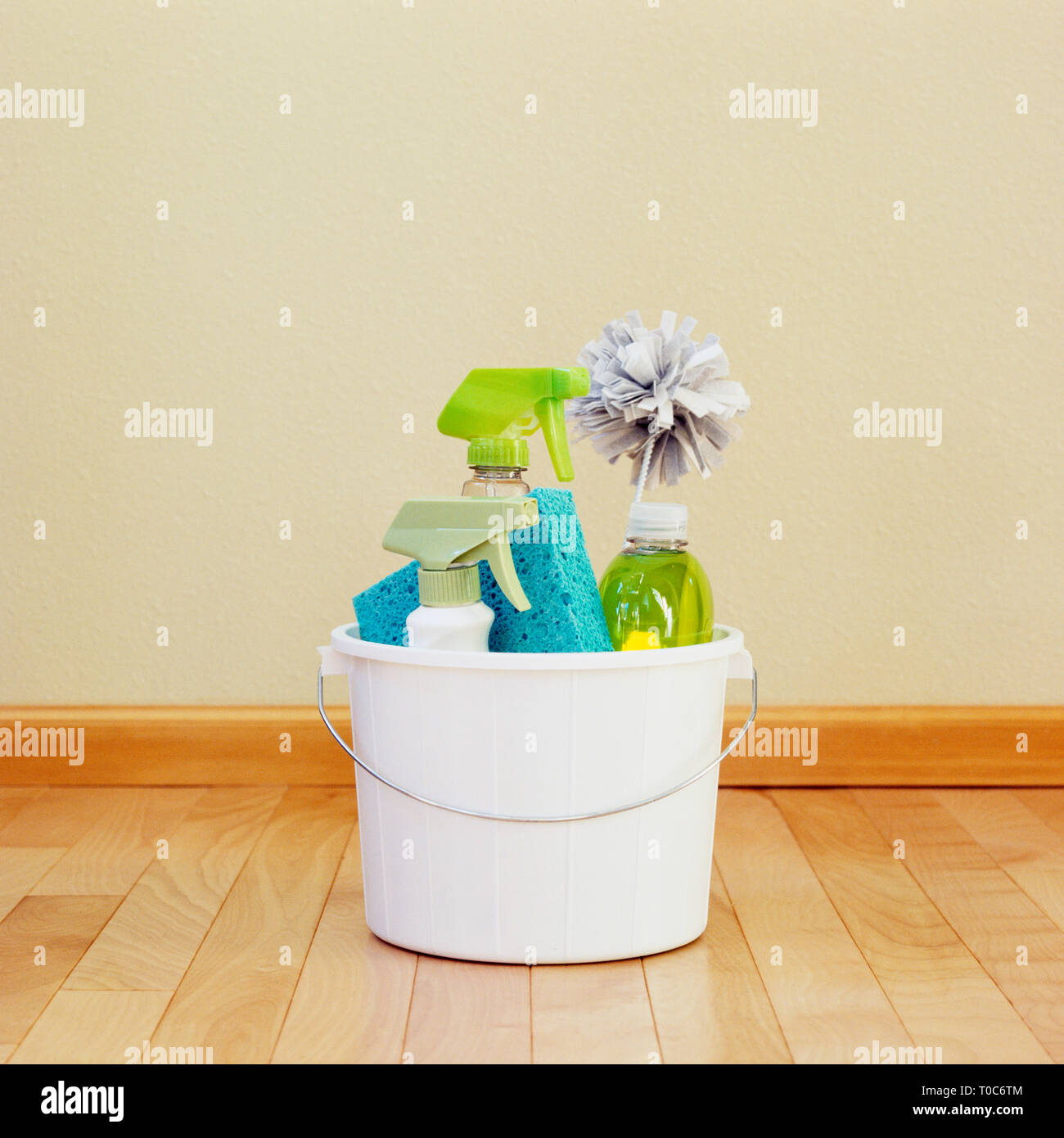 Plastic bucket pail with sustainable, ecofriendly cleaning products