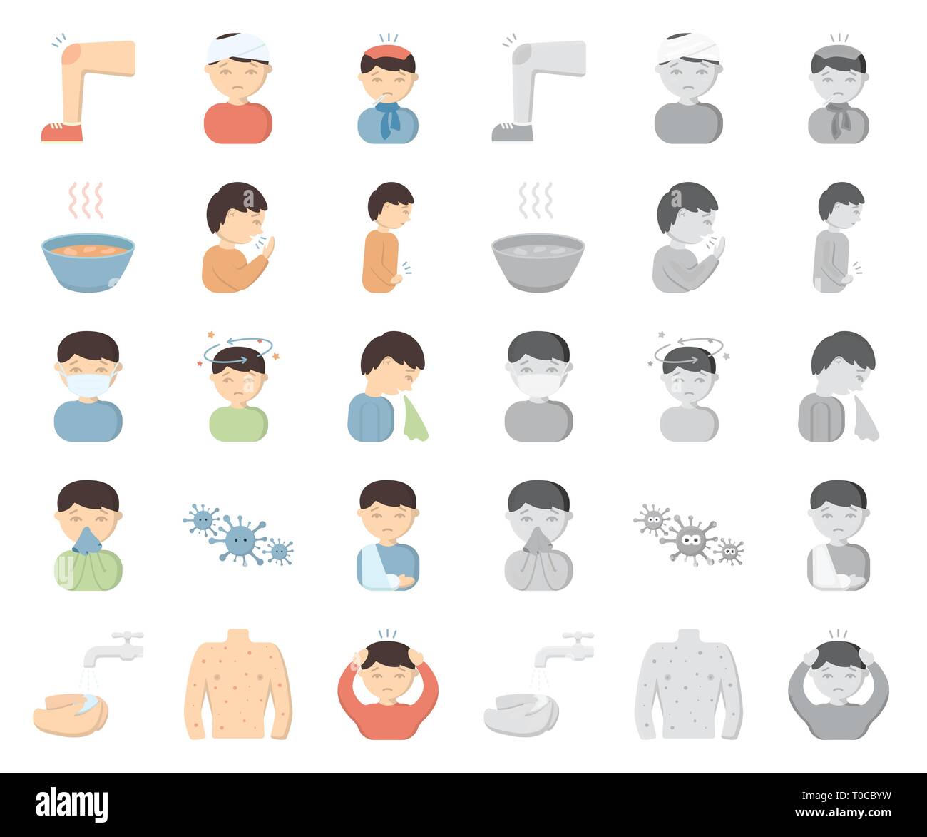 abdominal,art,cartoon,mono,collection,cough,design,diarrhea,disease