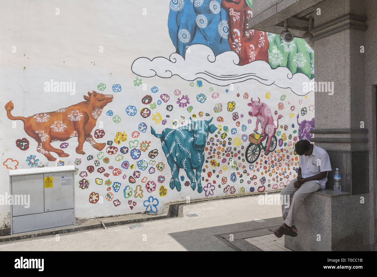 Singapore little india wall painting hires stock photography and