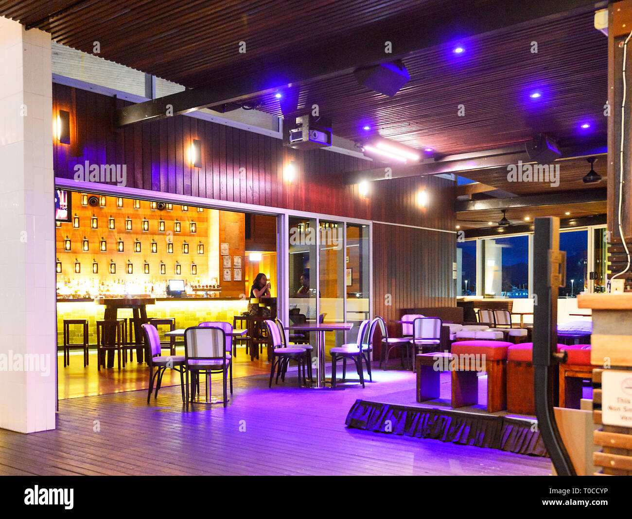 Chic seafront restaurant Salt House in the evening, Cairns, Far North