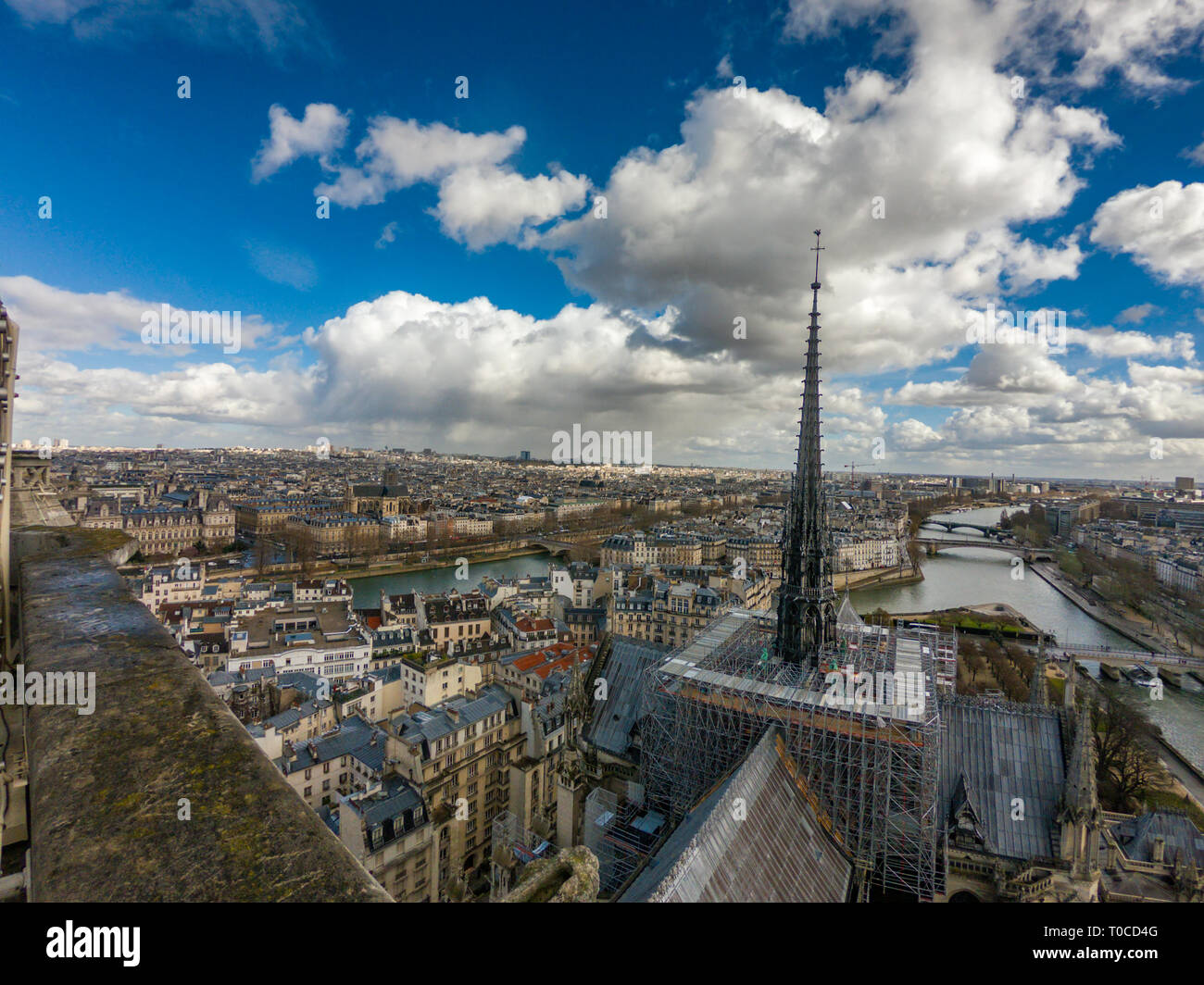 Great panoramic view of Paris from Notre Dame in a beautiful day. Its