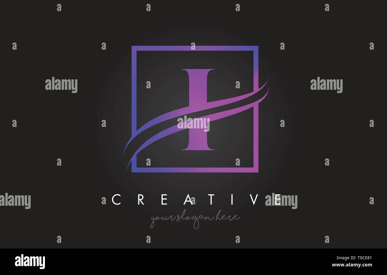 I Purple Violet Letter Icon Logo Design with Square Swoosh Border and ...