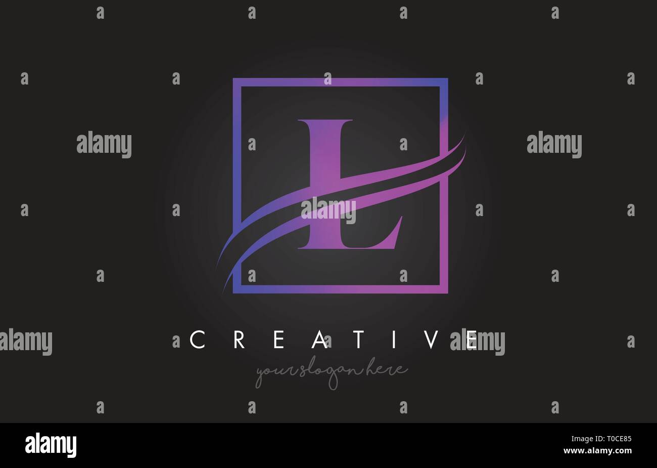 L Purple Violet Letter Icon Logo Design with Square Swoosh Border and ...