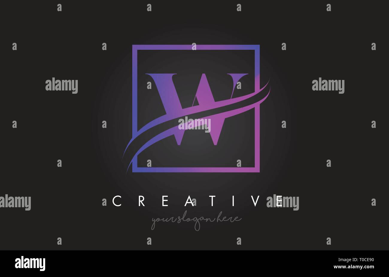 W Purple Violet Letter Icon Logo Design with Square Swoosh Border and ...
