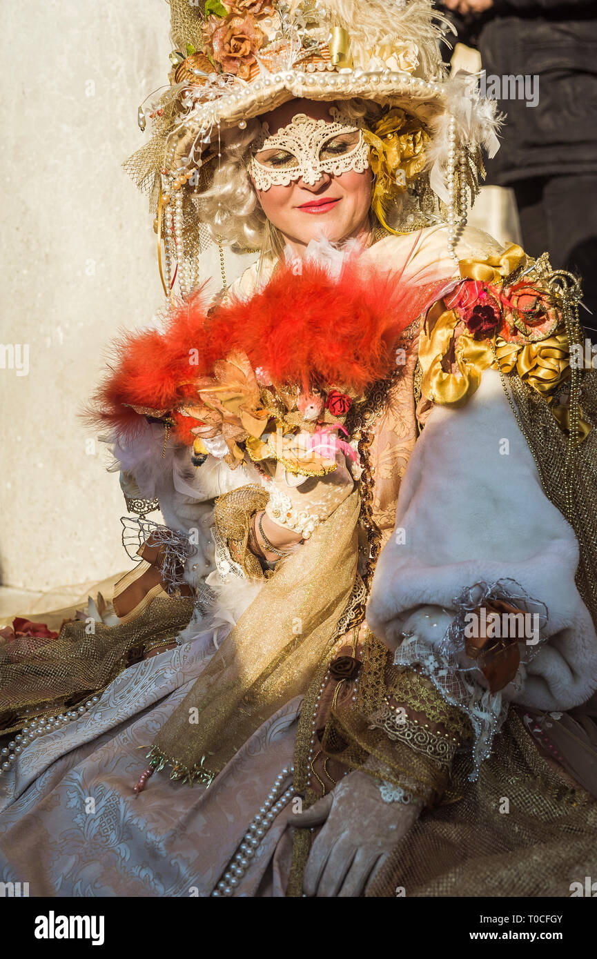 Beautiful masked woman at the Venice carnival Stock Photo